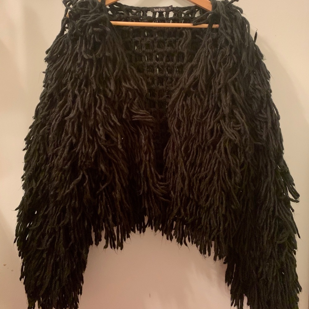 Black shaggy sherpa sweater jacket